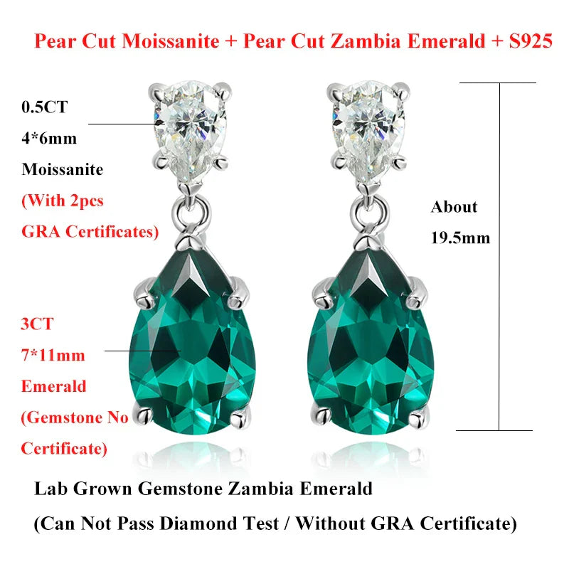 Pear Cut Mossanite Gemstone Drop Earrings 7*11MM for Women Lab Grown Emerald Pink Padparadscha Wedding Party Stud Earring