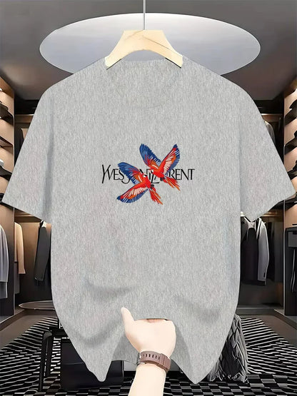 2026 Spring and summer new model parrot-pattern fashionable international brand printed round neck pure cottonT-shirt