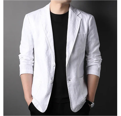 Spring Summer 2025 New High-quality Men's Fashion Handsome Linen Suit Thin Men's Coat