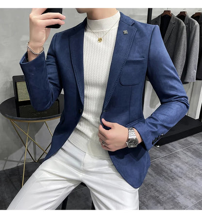 Deerskin Leather Jacket Blazer Men Casual Slim Fit Blazer Hombre Suit Leather Jacket Men Terno Masculino Men Clothing 6 Color