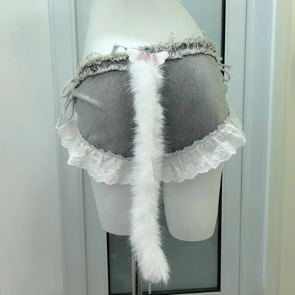 Niche Designer Handmade Cute Sexy Lace Hot Girl Sling Stitching Low Waist Super Short Shorts