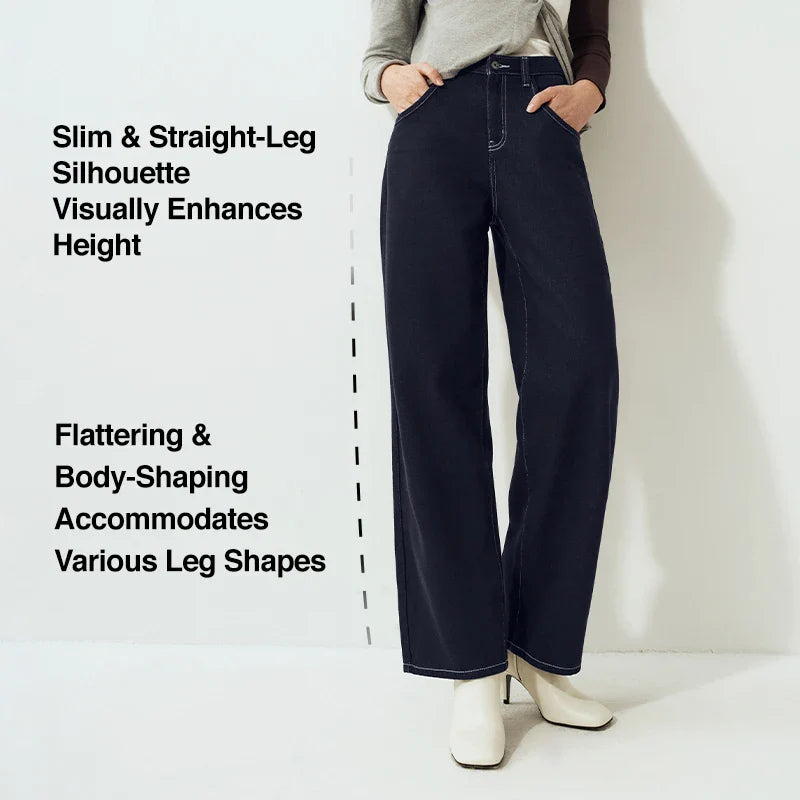 Semir Jeans Women Wide Leg Fleece Lined Comfortable High Waist Winter 2025 New Floor-Length Pants with Leg-Elongating Effect
