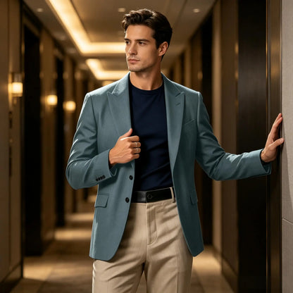 Men Blazer Jacket Single Breasted Notched Lapel Slim Fit Casual Business Suit Jacket Office Daily Wear Gentleman Sport Coat