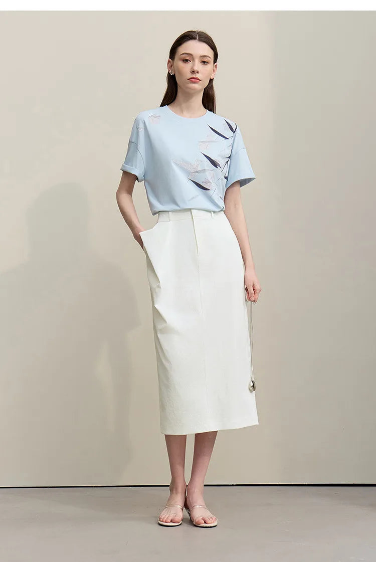 Women's Skirt 2026 Summer New Office Slit H-Line Midi Straight Casual Skirt Asymmetric Pleated Ladies Clothes 12642058