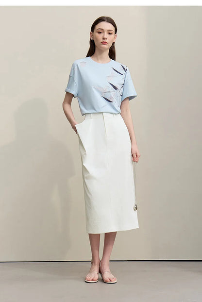 Women's Skirt 2026 Summer New Office Slit H-Line Midi Straight Casual Skirt Asymmetric Pleated Ladies Clothes 12642058
