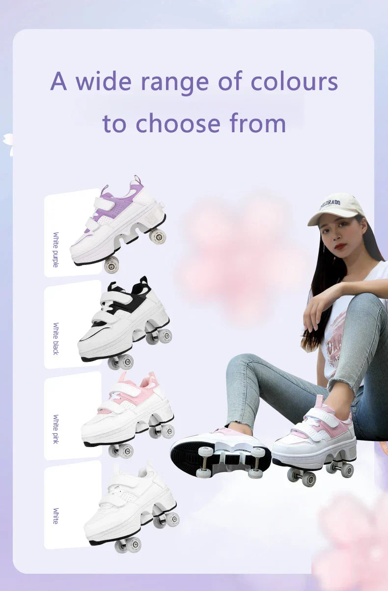 Children Wheels Shoes Roller Sneakers With 4 Wheels Skates Adult Runaway Parkour Deformation Shoes For Women Men Youth Kids Gift