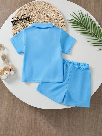 Boys' Summer Fashionable Comfortable Short Sleeve POLO Shirt And Shorts Set Casual Wear for Kids