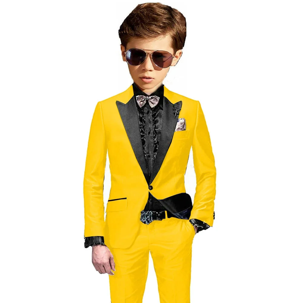 Burgundy Boys Slim Fit Tuxedo 2 Pieces Jacket Pants Formal Party Outfit One Button Peak Lapel Kids Suit Set Wedding Guest Wear