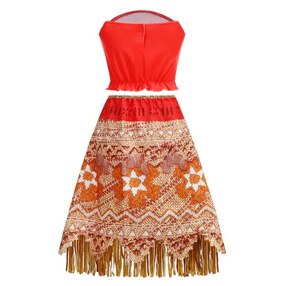 Girls Moana Princess Dress for Kids Carnival Cosplay Vaiana Costume Children Birthday Party Headwear Necklace Flower Clothes Set
