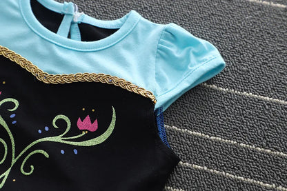 2026 Infants and Toddlers Classic Elsa Blue Short-Sleeved Princess Skirt Girl Cosplay Princess Anna Clothing + Accessories Set