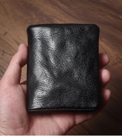 Luxury Genuine Leather Small Lightweight Bifold Wallet Men Women Money Clip Credit Card Holder with Hidden Zipper Pocket