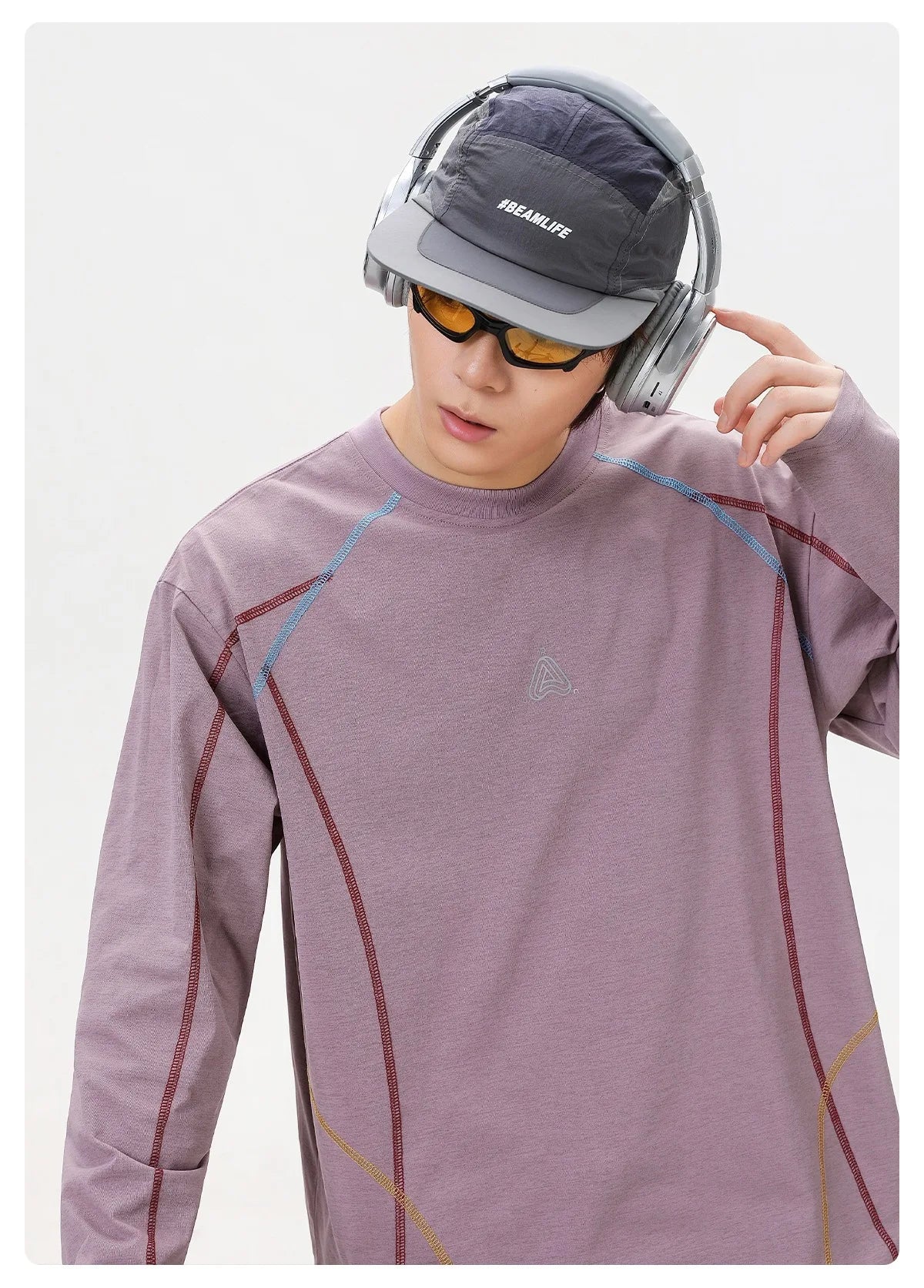 Men's Cool-Touch Contrast Stitch Long Sleeve T-Shirt – Loose Fit Moisture-Wicking Athletic Top for Autumn & Summer Sports