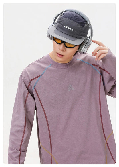 Men's Cool-Touch Contrast Stitch Long Sleeve T-Shirt – Loose Fit Moisture-Wicking Athletic Top for Autumn & Summer Sports
