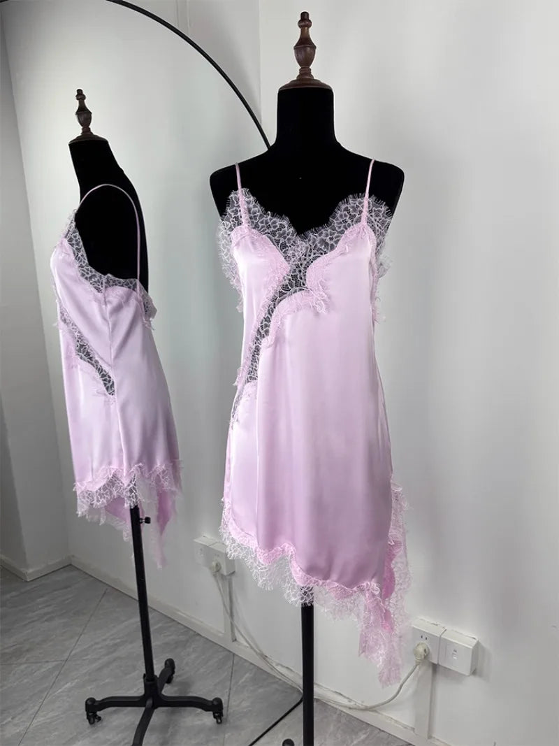 Trendix Black Lace Slip Dress Women exy Hollow Out Sleeveless Short Dresses Party Club Ruffle Loose Elegant Backless Mini Dress