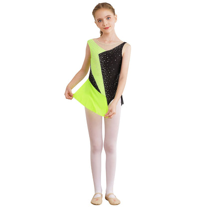 Kids Girls Sparkly Rhinestone Ballet Jersey Leotard Dress Toddler Gymnastics Artistic Figure Skating Dance Leotards Costume