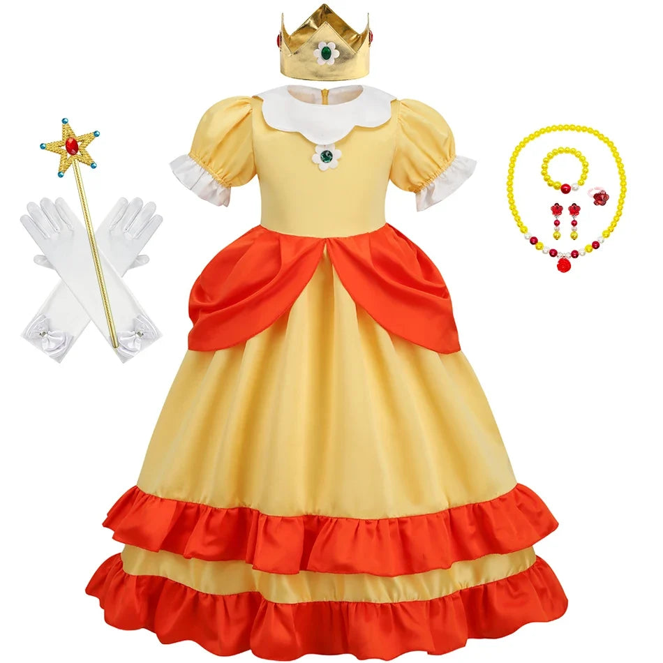 Daisy Girls Princess Dress Cartoon Movie Cosplay Costume Summer Kids Orange Party Outfits 2-10 Years Halloween Fancy Clothes