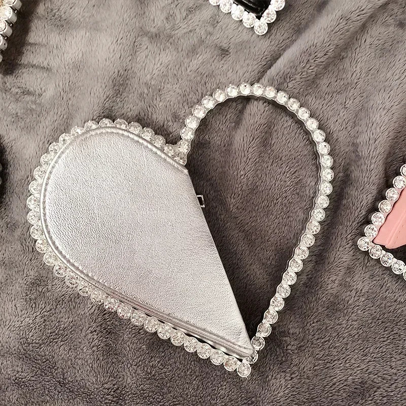 Diamond Red Heart Evening Clutch Women's Designer Chic RhinestoneBlack Wallet Wedding Party Sac A Main Heart Handbag for Woman