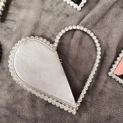 Diamond Red Heart Evening Clutch Women's Designer Chic RhinestoneBlack Wallet Wedding Party Sac A Main Heart Handbag for Woman