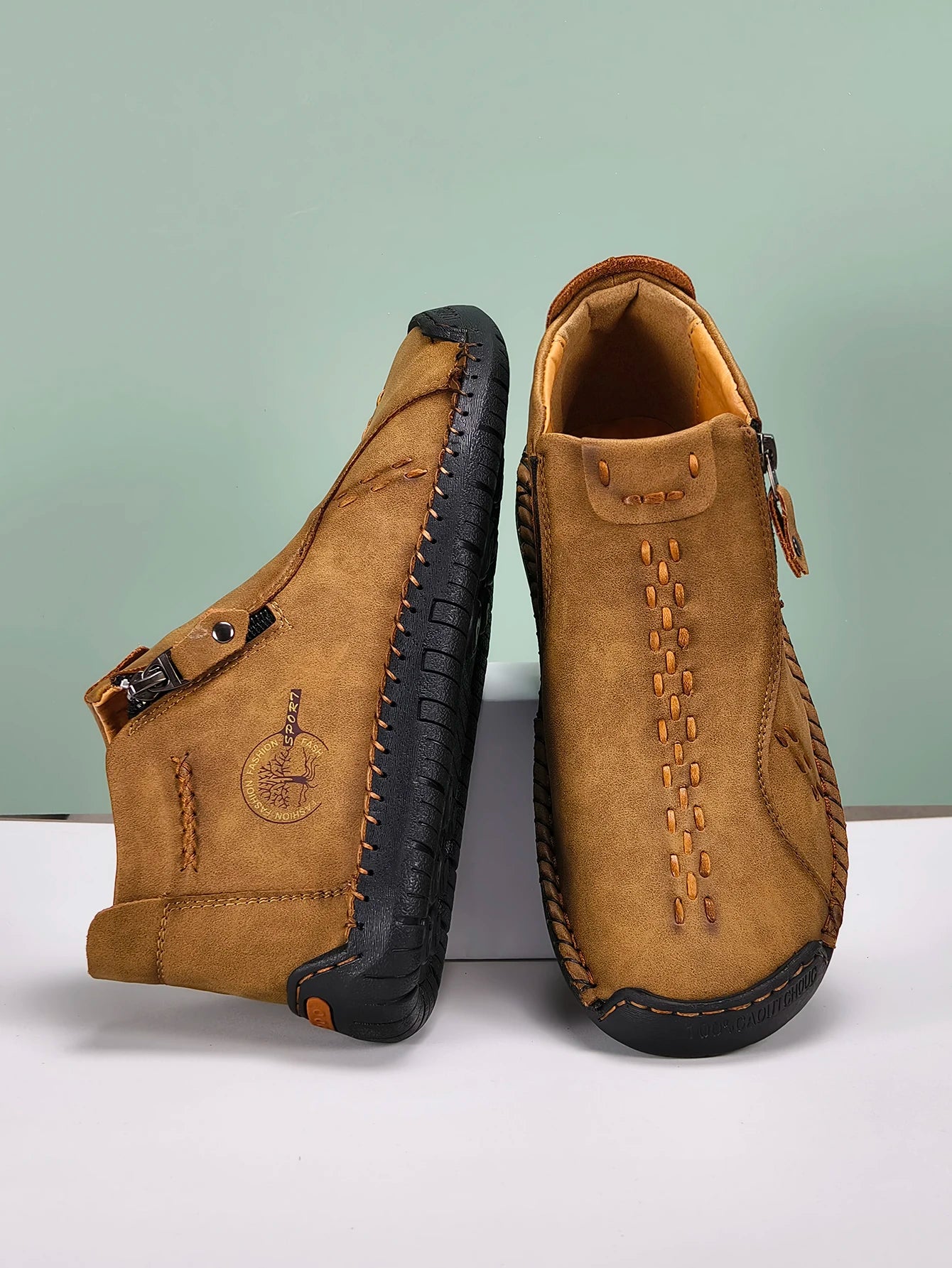 New Classic Handmade Leather Men Shoes Zipper Design Outdoor Sneakers Slip On Breathable Casual Shoes Leather Men Ankle Boots