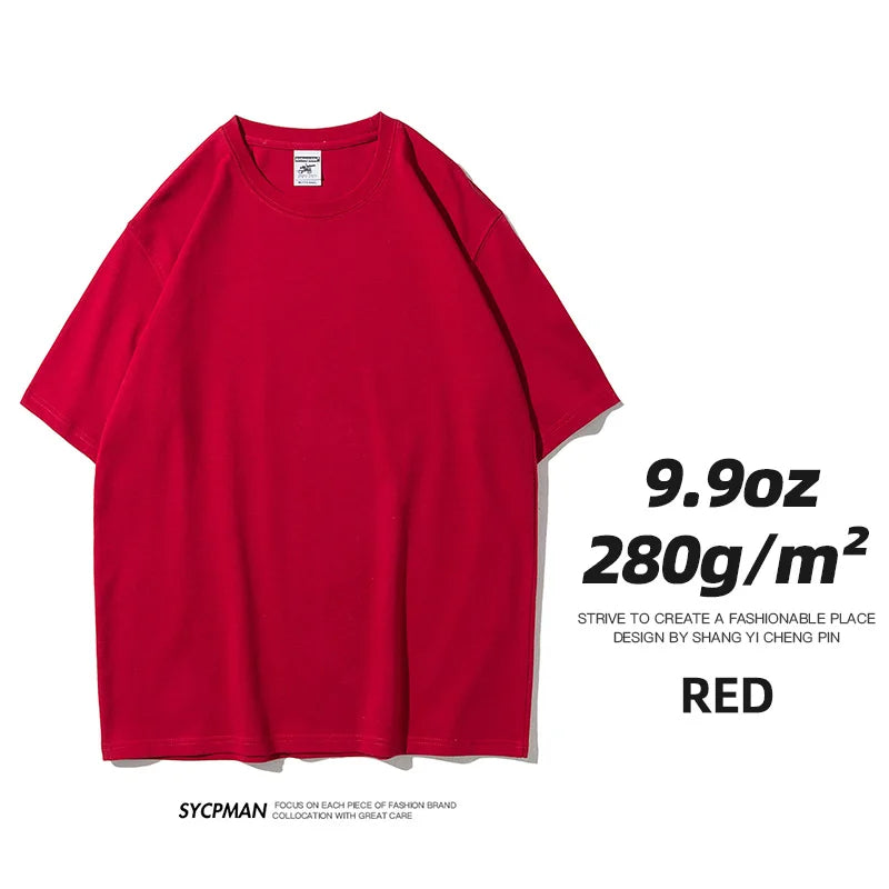 Men's Oversized T-Shirt 9.9oz 280 Grams Heavy High Quality Short Sleeve Cotton Tee Solid Color Unisex Streetwear