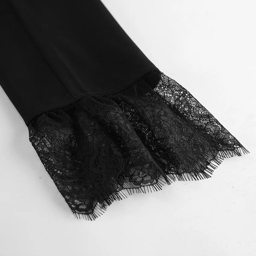 Elegant Lace Blazer Coat Women Fashion Office Lady Full Sleeve Single Breasted Jackets 2025 New Autumn Black Casual Slim Coats