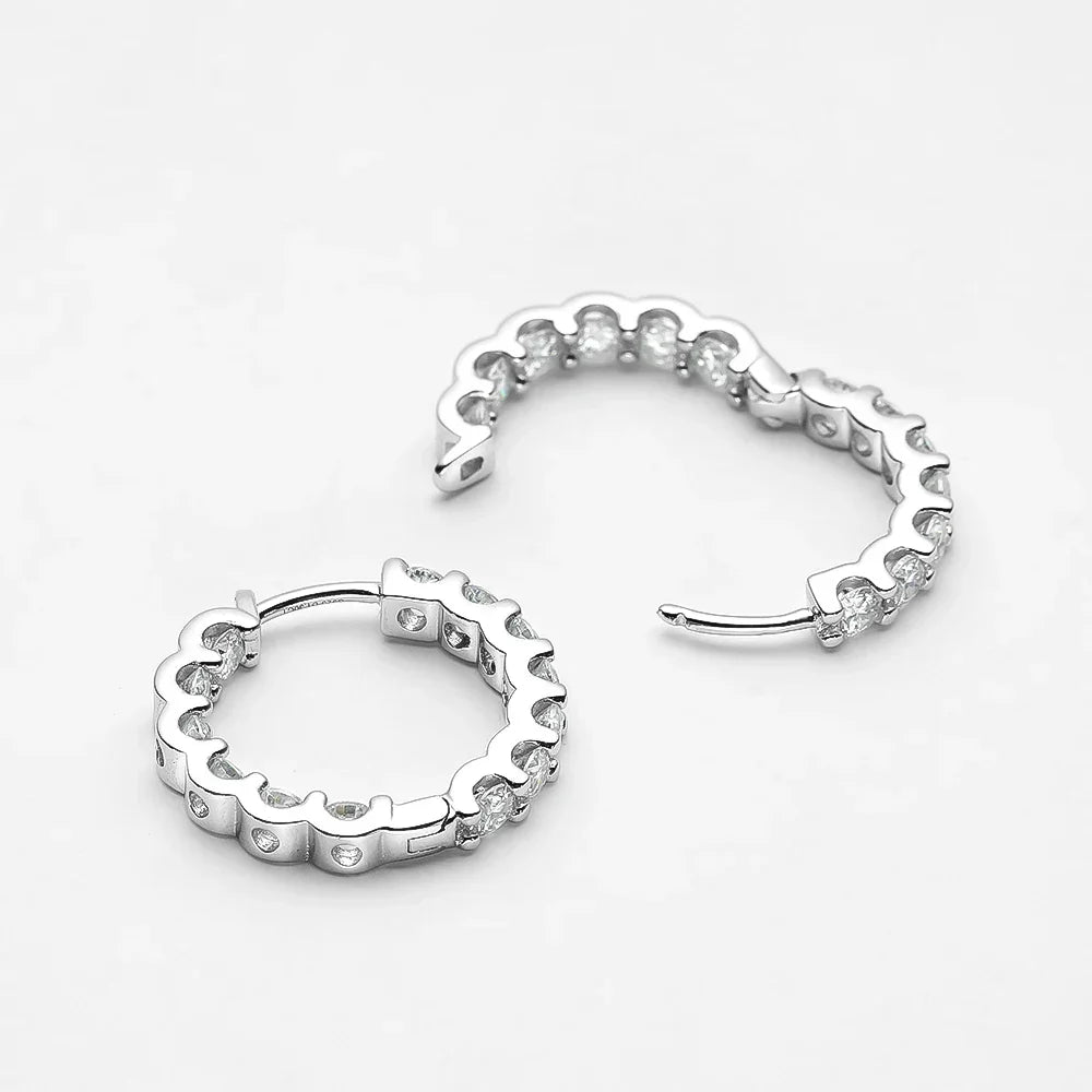 100% 925 Sterling Silver Real 2.6ct Moissanite Earring Hoops For Women Sparkling Wedding Party Luxury Fine Jewelry Gift