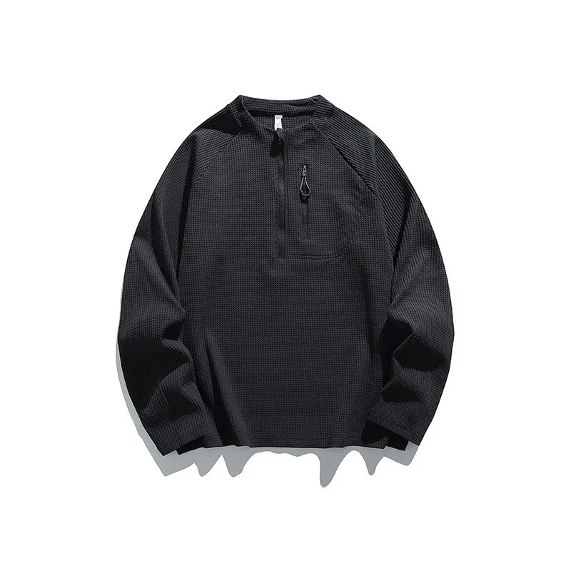 Outdoor Waffle Knit Semi - Zip Long - Sleeve T - Shirt  MenMoisture  Wicking & Quick  Drying Sports Couple Style Antibacterial