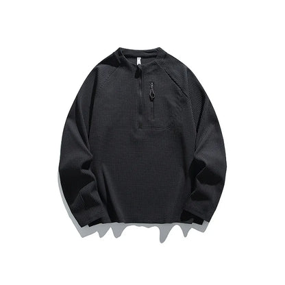 Outdoor Waffle Knit Semi - Zip Long - Sleeve T - Shirt  MenMoisture  Wicking & Quick  Drying Sports Couple Style Antibacterial