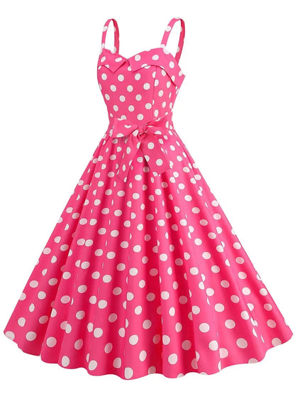 Spaghetti Strap Pink Plaid Dress Women Summer Elegant Vintage 50s Rockabilly Swing Party Dress