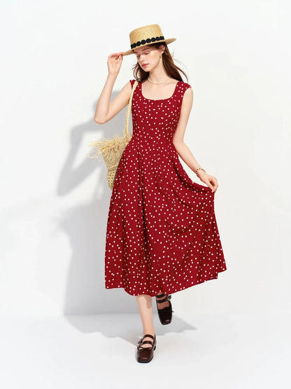 2026 Summer Women's Polka Dot Print Sleeveless Lightweight Dress - French Vintage Charm for Daily and Vacation Wear