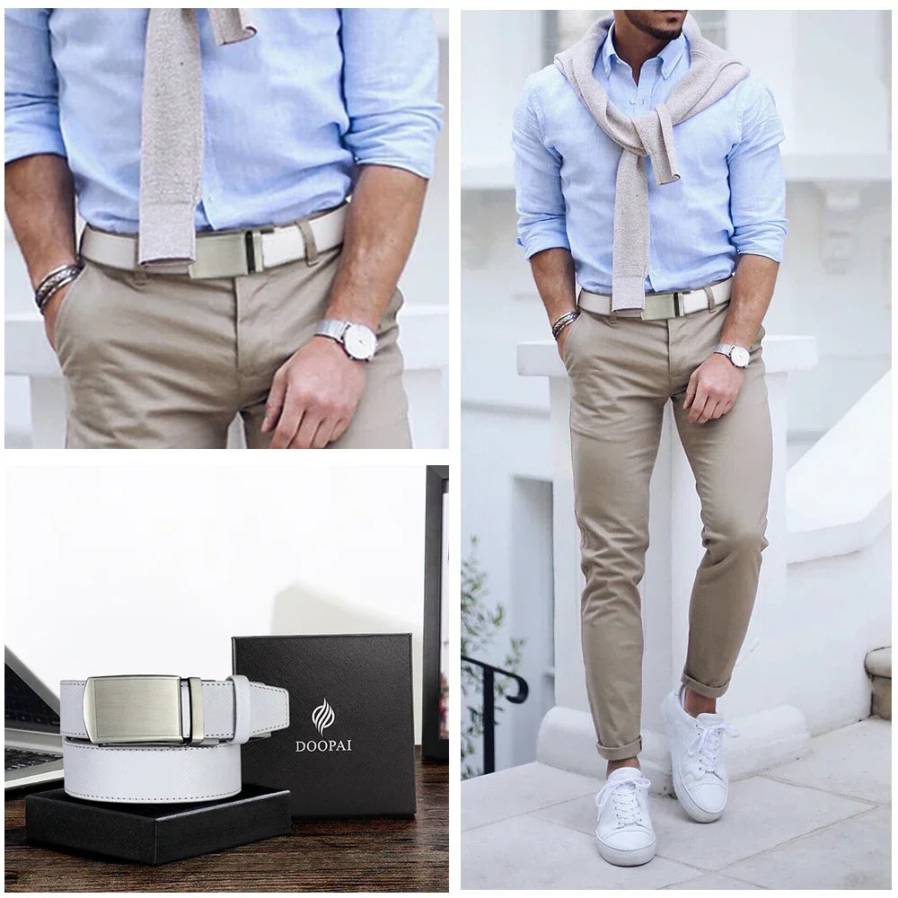 New Mens Belt Automatic Genuine Leather Luxury Belt of Men Male Metal Automatic Buckle Designer High Quality Waist Belt Black
