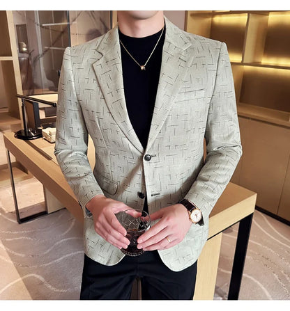 High Quality Jacquard Suit Jacket for Men 2025 Fashion Korean Style Slim Fit Business Casual Wedding Social Dress Coats 4XL-M