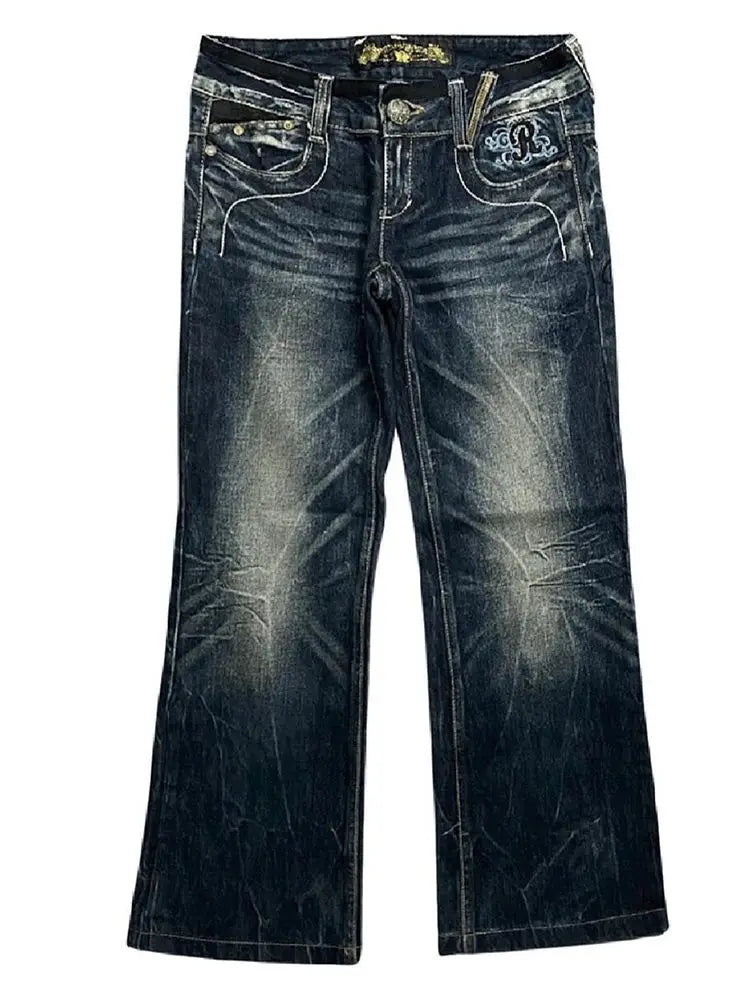 Embroidered Women Jeans Y2K Millennium Harajuku Slim Flared Jeans American Fashion High Street Large Size Butterfly