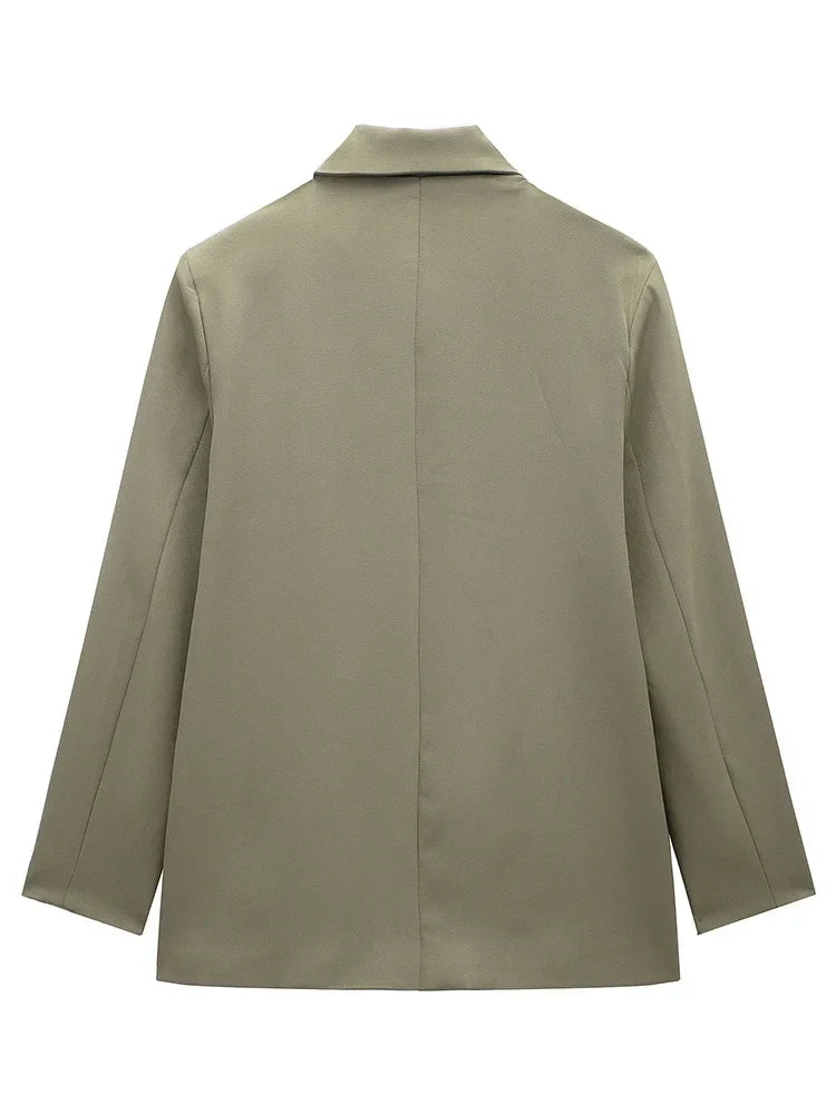 Women Fashion With Pockets Solid Double Breasted Blazer Vintage Long Sleeves Notched Neck Female Office Lady Outfits