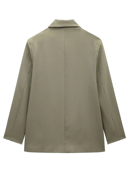 Women Fashion With Pockets Solid Double Breasted Blazer Vintage Long Sleeves Notched Neck Female Office Lady Outfits