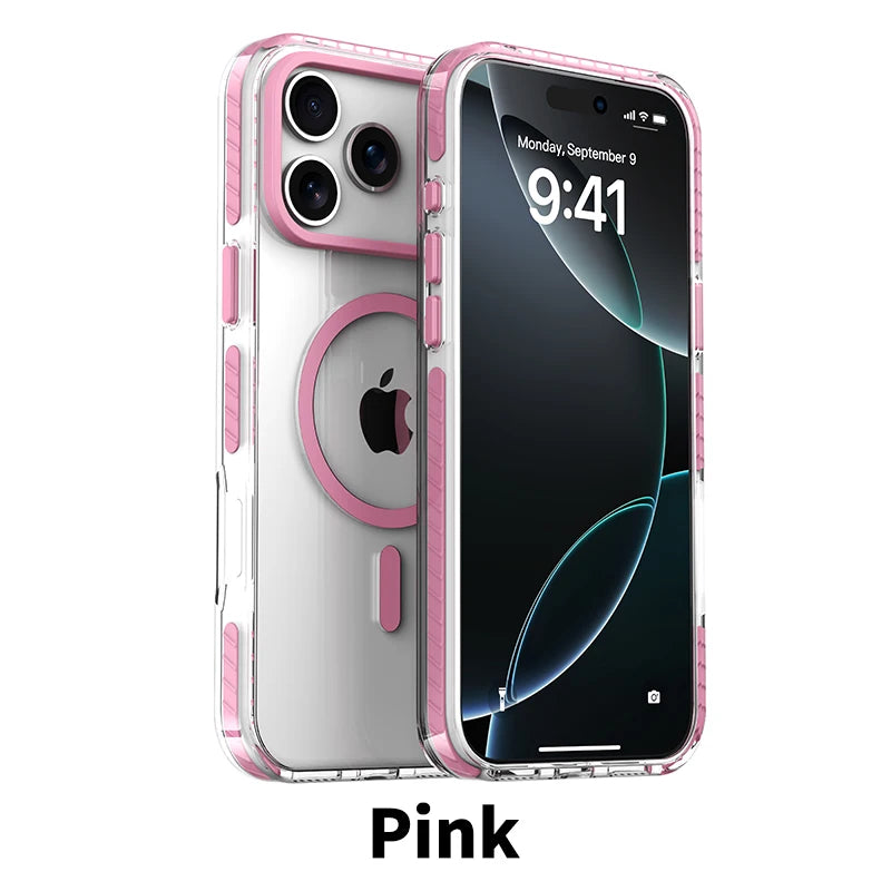 Luxury PE Striped Border HD Phone Case for iPhone 17 Air 16 15 14 Plus 13 12 Pro Max for Magsafe Magnetic Wireless Charge Cover