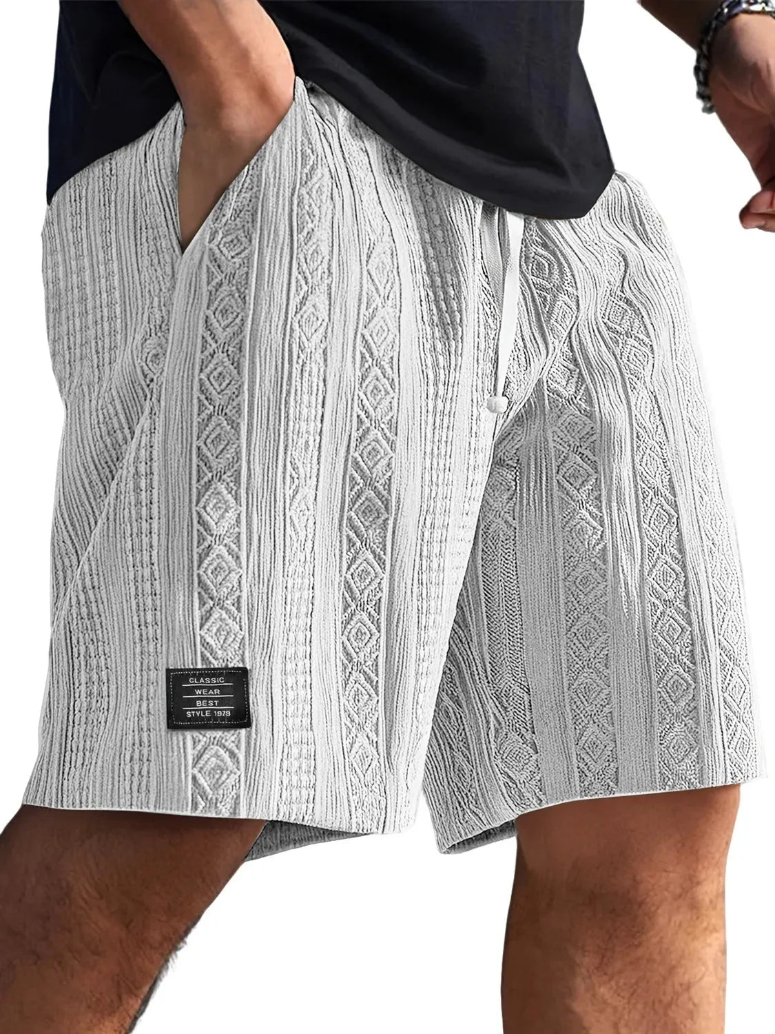 Men's Jacquard Casual Shorts Summer Harajuku Solid Sweatpants Fashion Men Short Pants Retro Men Clothes Roupas Streetwear New