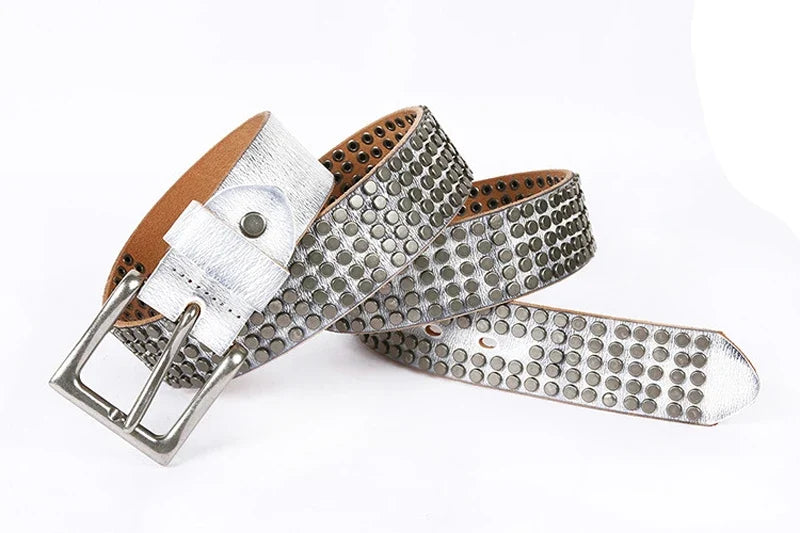 Top Heavy Metal Genuine Leather Belt Men Cowskin Cowboy Belt Ceinture Homme Punk Jeans Strap Wide Cinturon Mujer Waistband
