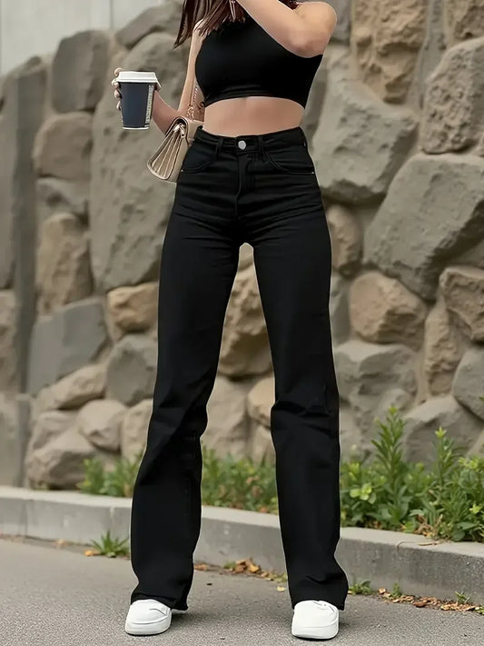 Y2k Jeans For Woman Elastic Straight Leg Butt Lifting Tummy Control Denim Pants Black Stretch Slim High Waist
