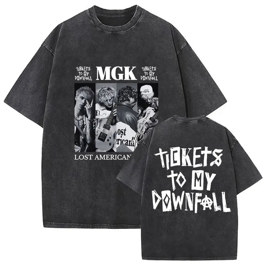 MGK Lost Americana Tour 2025-2026 Vintage Washed T Shirt Men Women Summer Fashion Cotton Short Sleeve T-shirt Fans Gift Clothing
