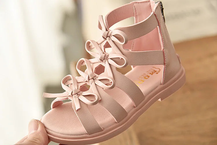 Gladiator Children Sandals for Girls 2025 Breathable Summer Girl Roman Shoes Boots Black Pink Beige Party Student Sandal I06095