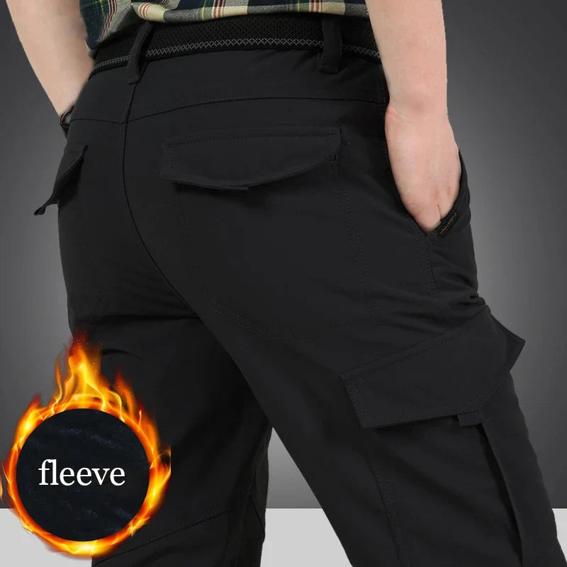New Tactical Pants Men Winter Outdoor Work Casual Cargo Trousers Waterproof Fleece-lined Pants Elastic Hiking Traveling Workwear