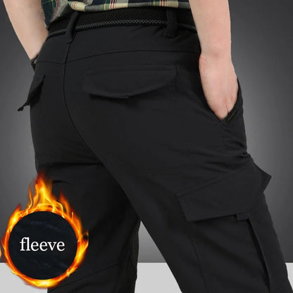 New Tactical Pants Men Winter Outdoor Work Casual Cargo Trousers Waterproof Fleece-lined Pants Elastic Hiking Traveling Workwear