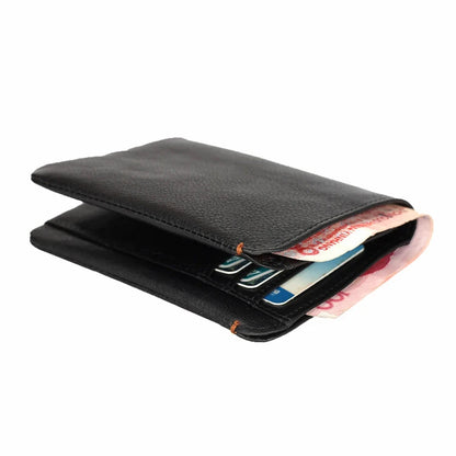 Portefeuille en cuir de vachette couche supérieure Portefeuille en cuir véritable souple Porte-cartes de crédit pour hommes Sac à main de luxe Noir Élégant Simple Portefeuilles pour hommes