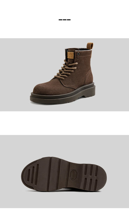Maden New Vintage Brown Winter Work Boots Casual Suede High-top Boots Thick Soles Round Toes Shoes Men's Shoelaces Boots