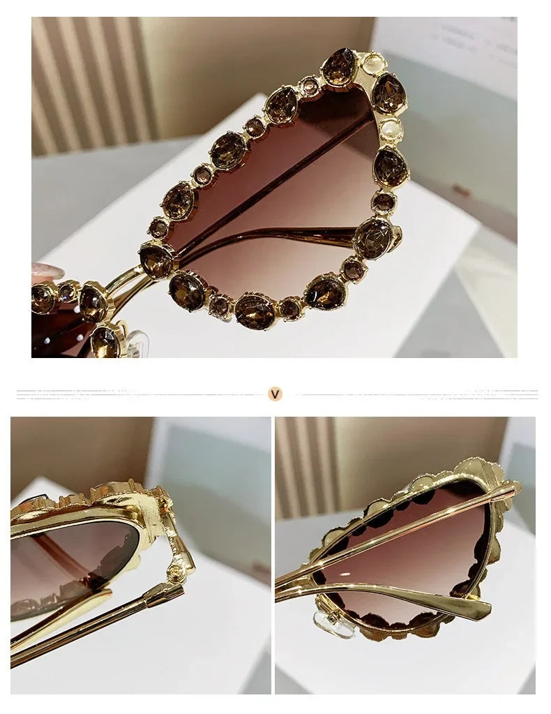 Luxury Crystal Women Cat Eye Sunglasses Female Diamond Trending Metal Frame Sun Glasses Driving Eyeglasses Uv400 Gafas De Sol