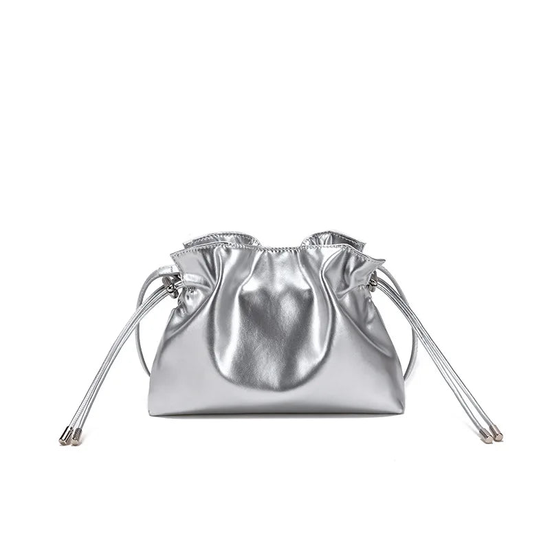 Luxury Pleated Cloud Crossbody Bag - Premium Genuine Leather Drawstring Shoulder Purse, Versatile Small Bag for Elegant Lady