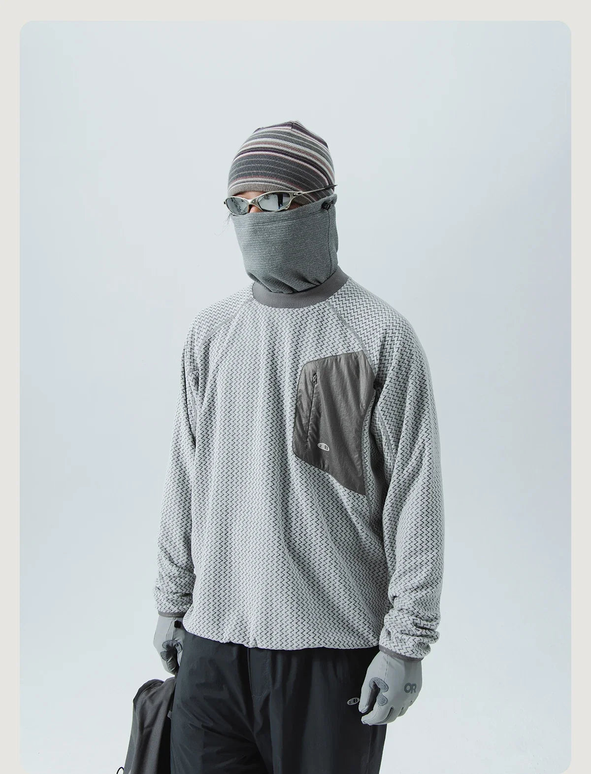 Mountain-Ready Crewneck: Engineered with Ribbed Neck, Reflective Logo, & Secure Chest Pocket for Outdoor Style Unisex