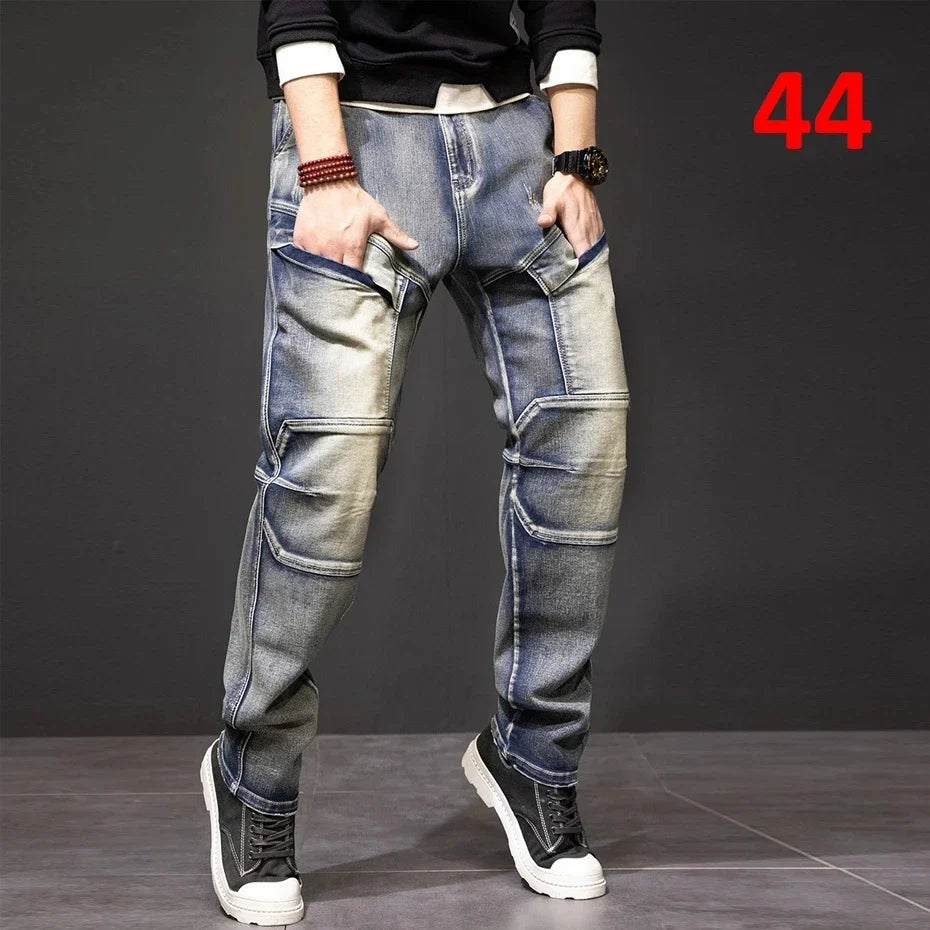 2024 Autumn and Winter New Jeans Fashion Street Jeans Men's Retro Punk Jeans Large Size 42 44