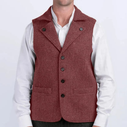 Men Vest Coffee Herringbone With Lapel Single Button Waistcoat For Wedding Party Commute Business Office Work Daily Casual Vest